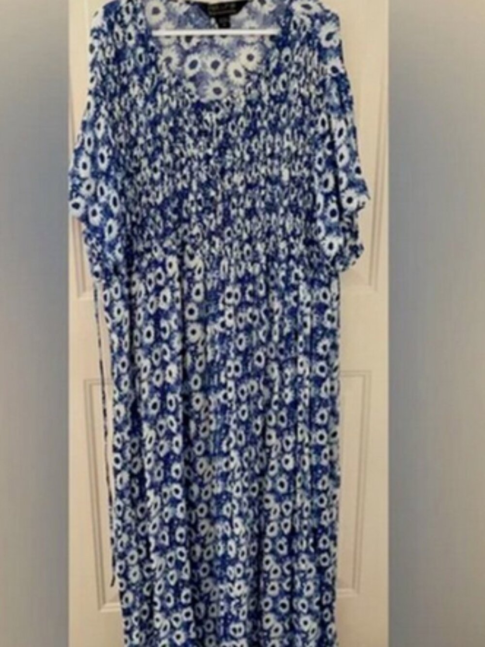 Natural Reflections Daisy Print Maxi Dress Womens Plus size 2X Blue White Floral